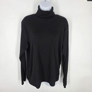 White Stag Women's Large Black Ribbed Turtleneck Sweater Knit Long Sleeve